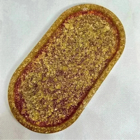 Hand Crafted Golden Sparkle Mauve Pink Base Resin Trinklet Tray - Picture 2 of 4